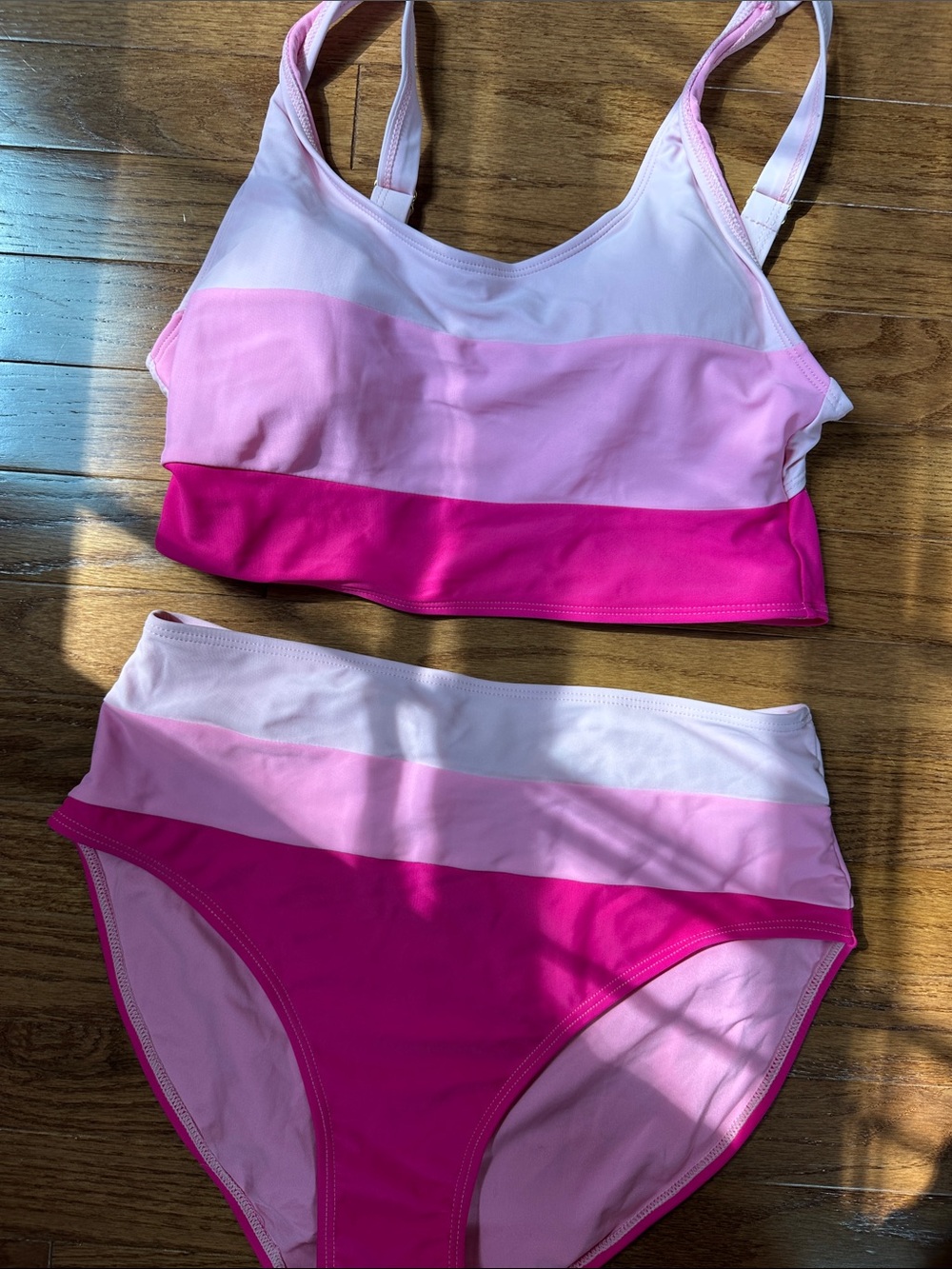 New York & Company Pink Ombre Stripe Two-Piece Bikini